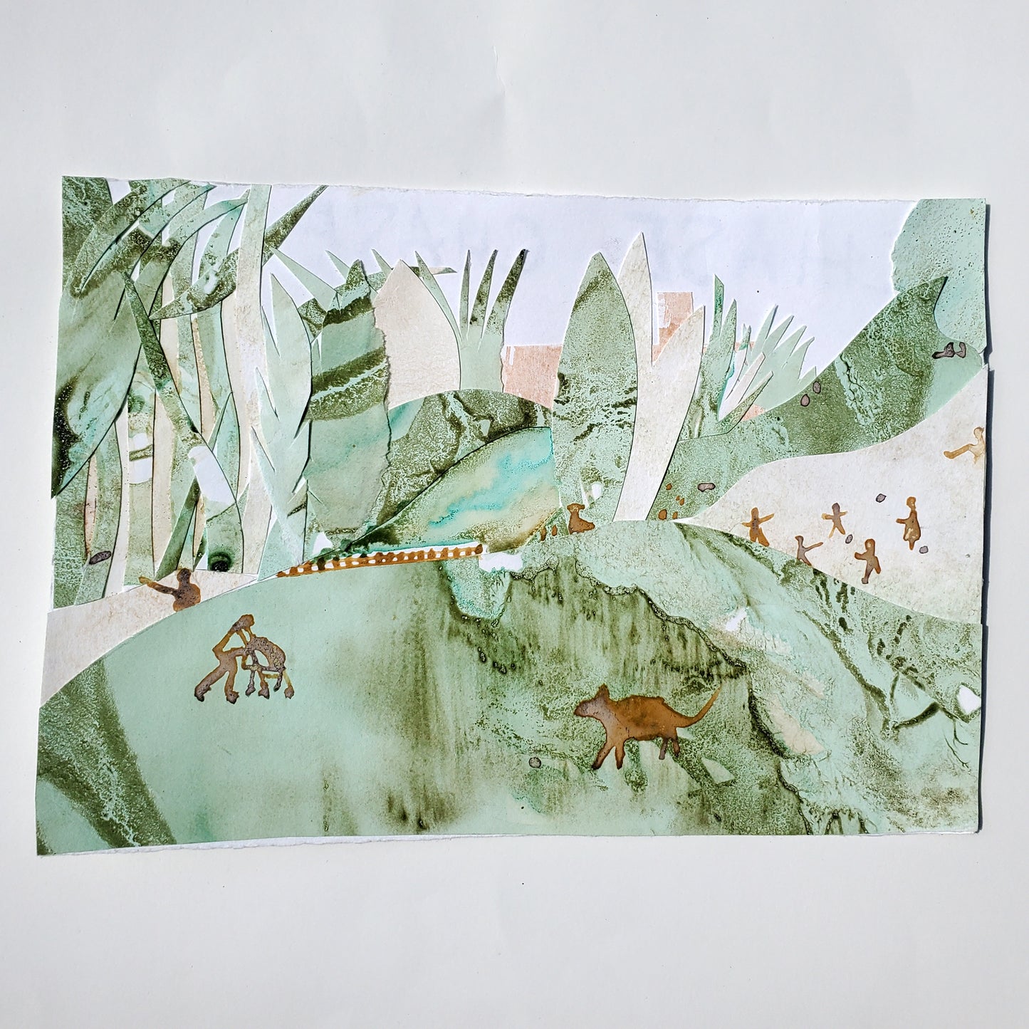Chase, Run, Woof - original paper collage