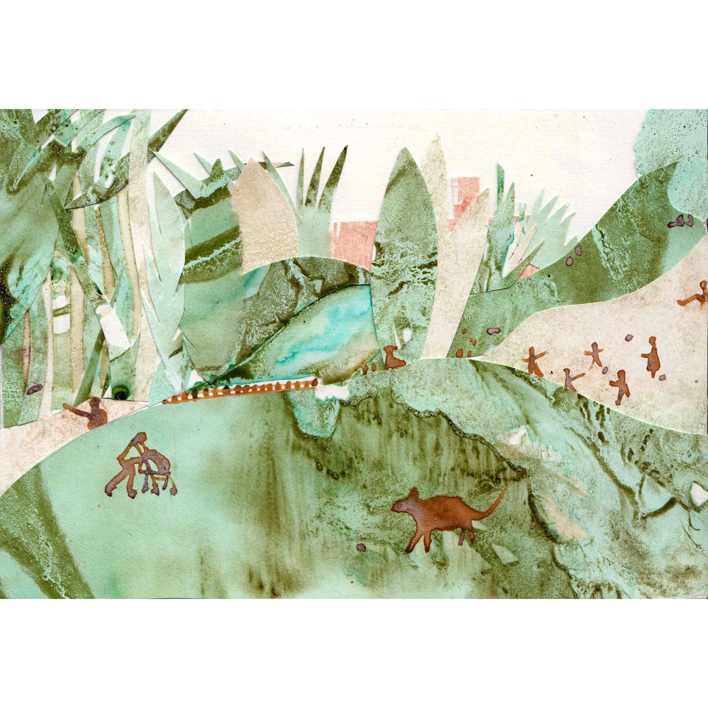 Chase, Run, Woof - original paper collage